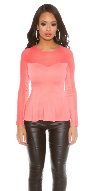PartyShirt transparent with peplum Coral